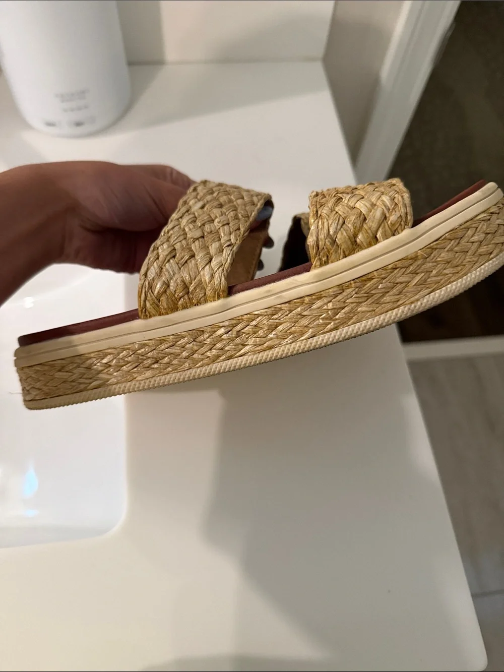 MIA Braided Natural-Tone Double Band Slide Sandals Raffia - Picture 2 of 3